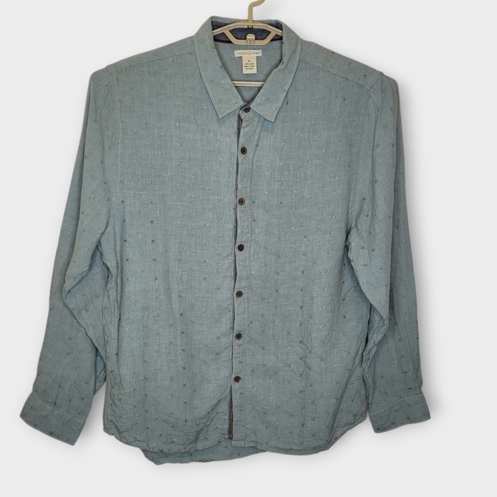 Carbon2Cobalt Linen Dobby Button Front Shirt XL Blue